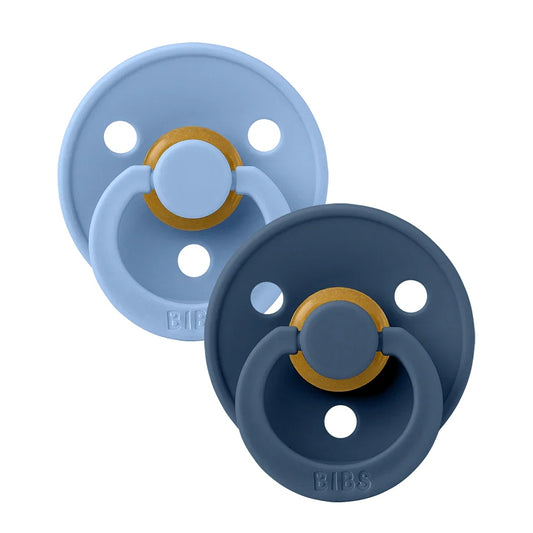 BIBS Colour 2-Pack Natural Rubber Latex Pacifiers, Size 2 - Sky Blue/Steel Blue