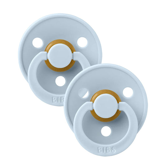 BIBS Colour 2-Pack Natural Rubber Latex Pacifiers, Size 2 - Baby Blue/Baby Blue