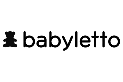Black logo "babyletto" with a teddy bear icon on the left against a dark green background.