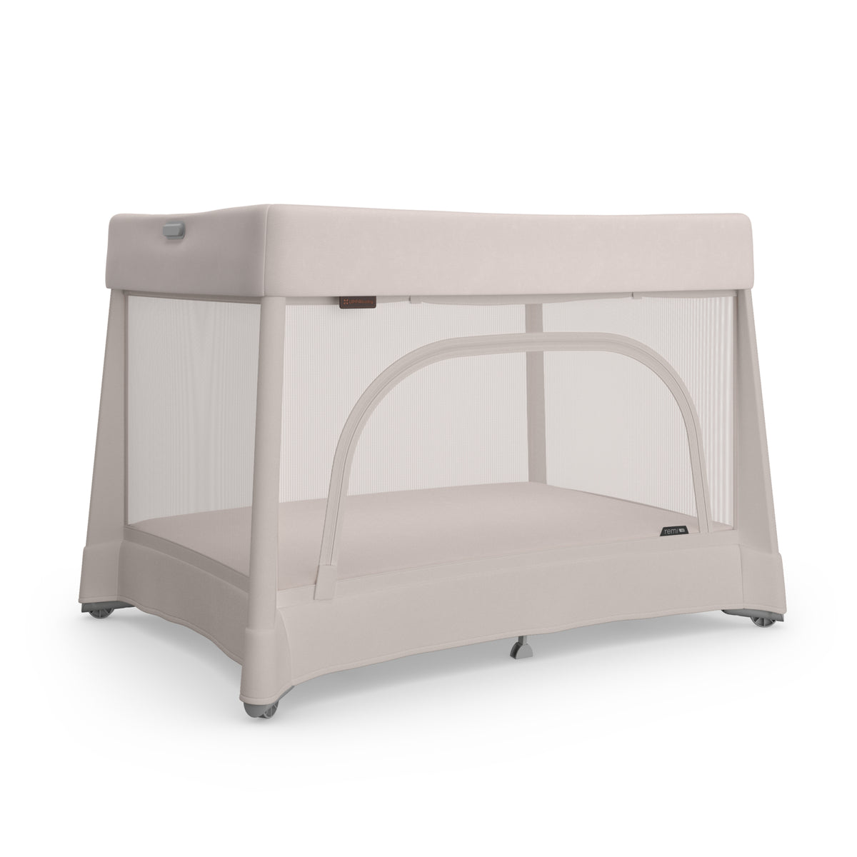 UPPAbaby Remi playard in light beige with mesh sides and zippered side opening