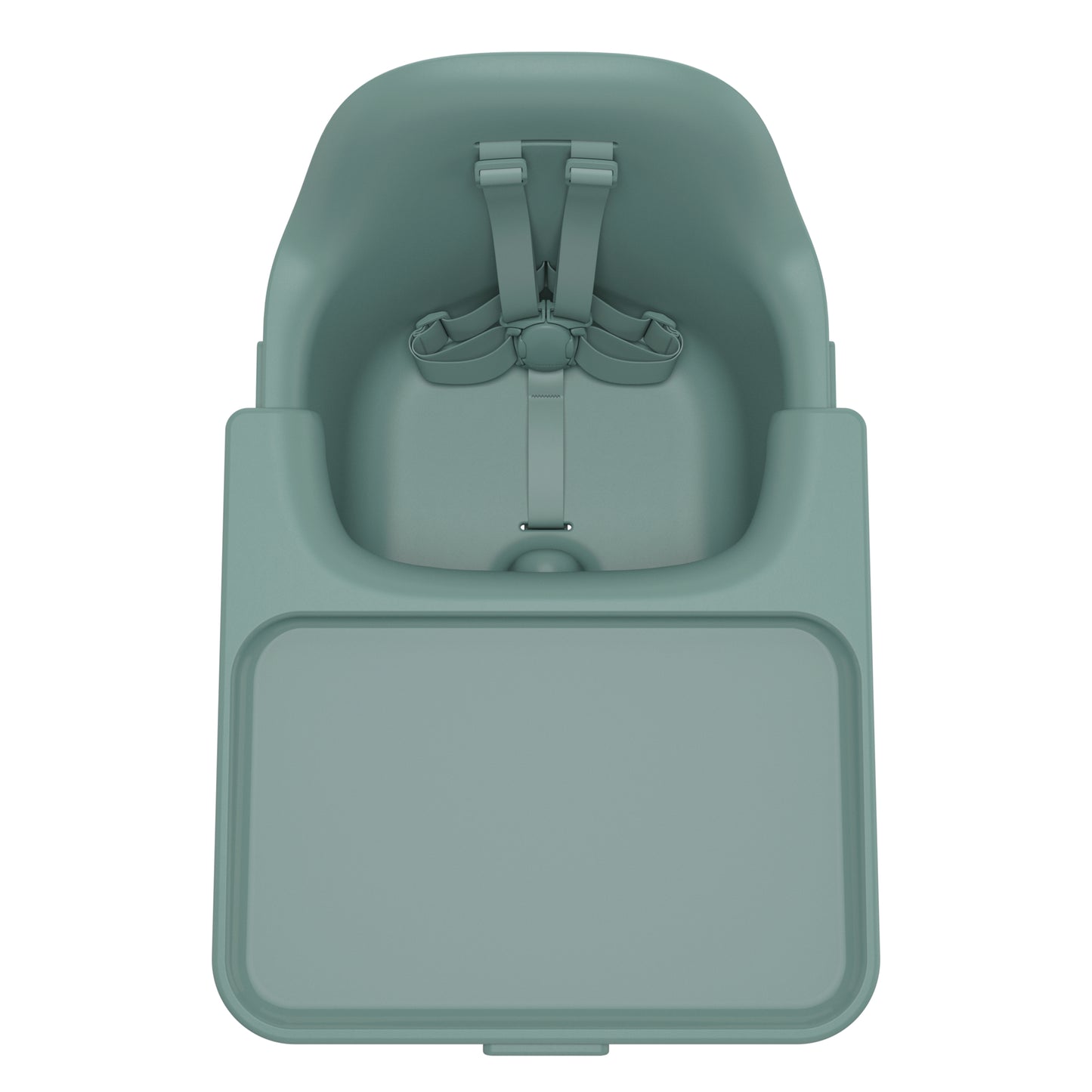 Sage green UPPAbaby high chair seat with integrated tray and five point harness