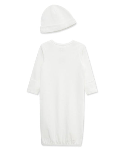 Little Me Gentle Bear Sleeper Gown and Hat - Ivory, 0-3M