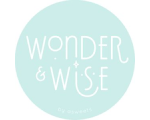 A light-blue circle with the text "Wonder & Wise" in thin, white font above "by @sweetts" in a smaller font.