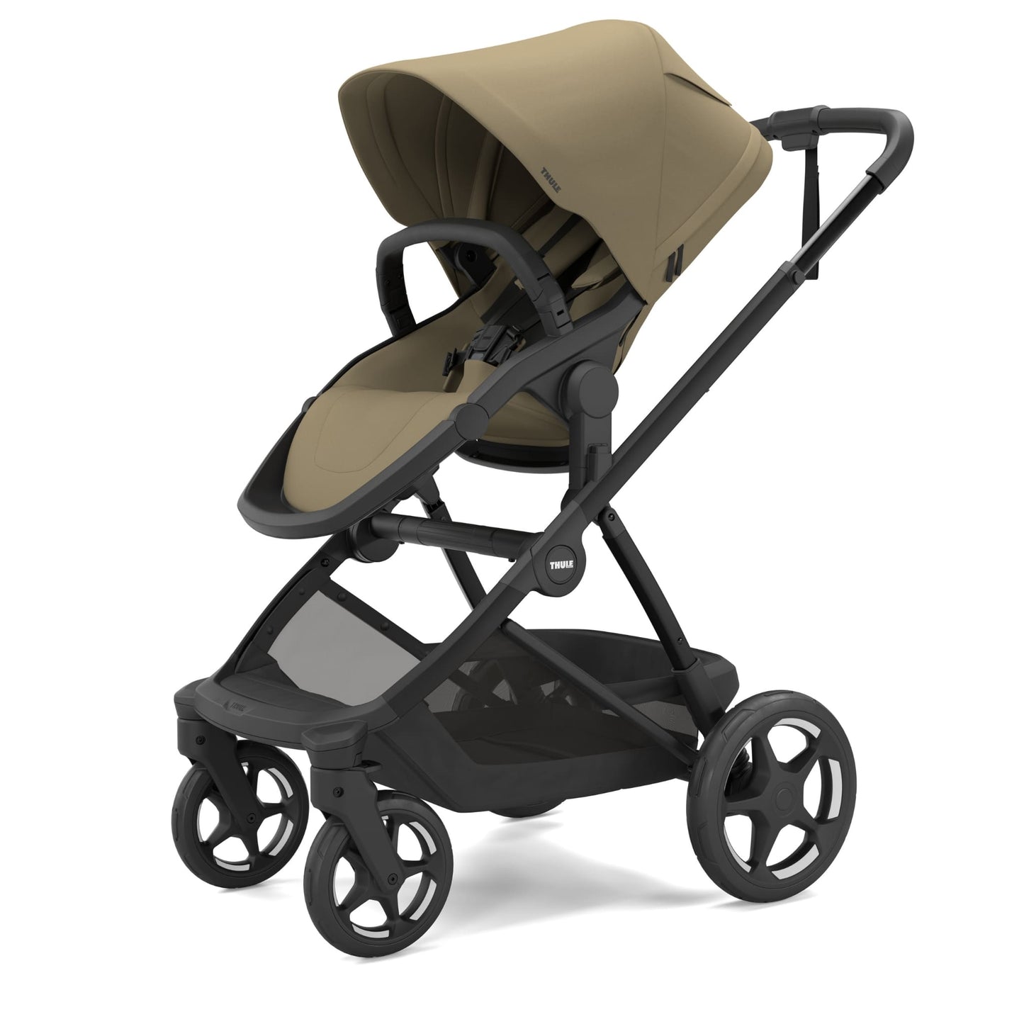 Thule Sleek stroller in tan with black frame and wheels