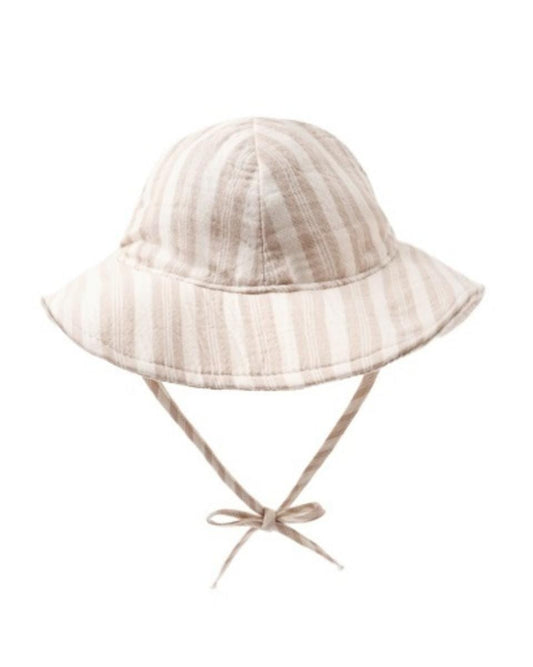 Quincy Mae Sun Hat Retro Oat Stripe - Oat, 0-6M