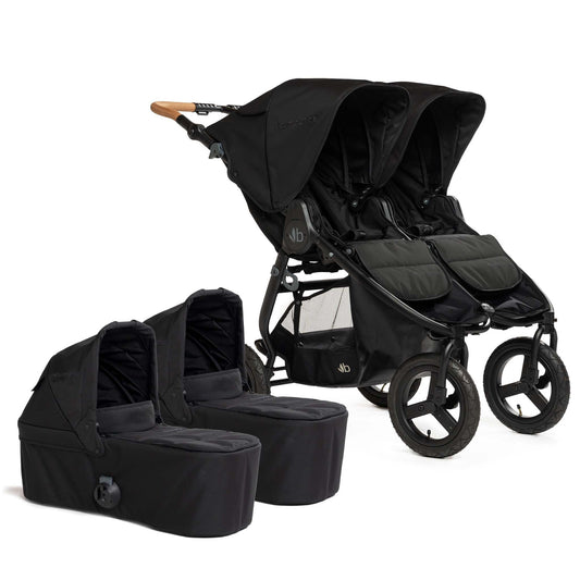 Bumbleride Indie Twin Double Stroller + 2 Bassinet Bundle - Black / Black - 2-IT-985LC-BTN-82LC