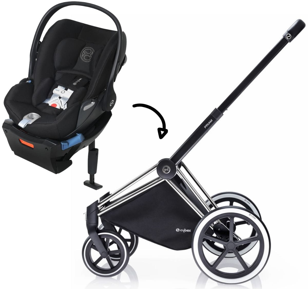 Cybex 2017 / 2018 Priam Frame + Cloud Q SensorSafe Reclining Infant Car Seat - Trekking Chrome / Stardust Black - 515215309-519003939