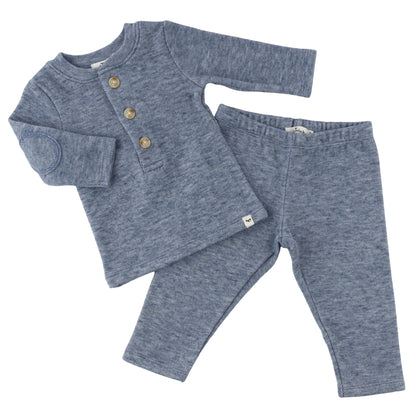 Oh Baby! Honeycomb Henley Elbow Patch 2pc Set - Denim, 0-3M - Image 2