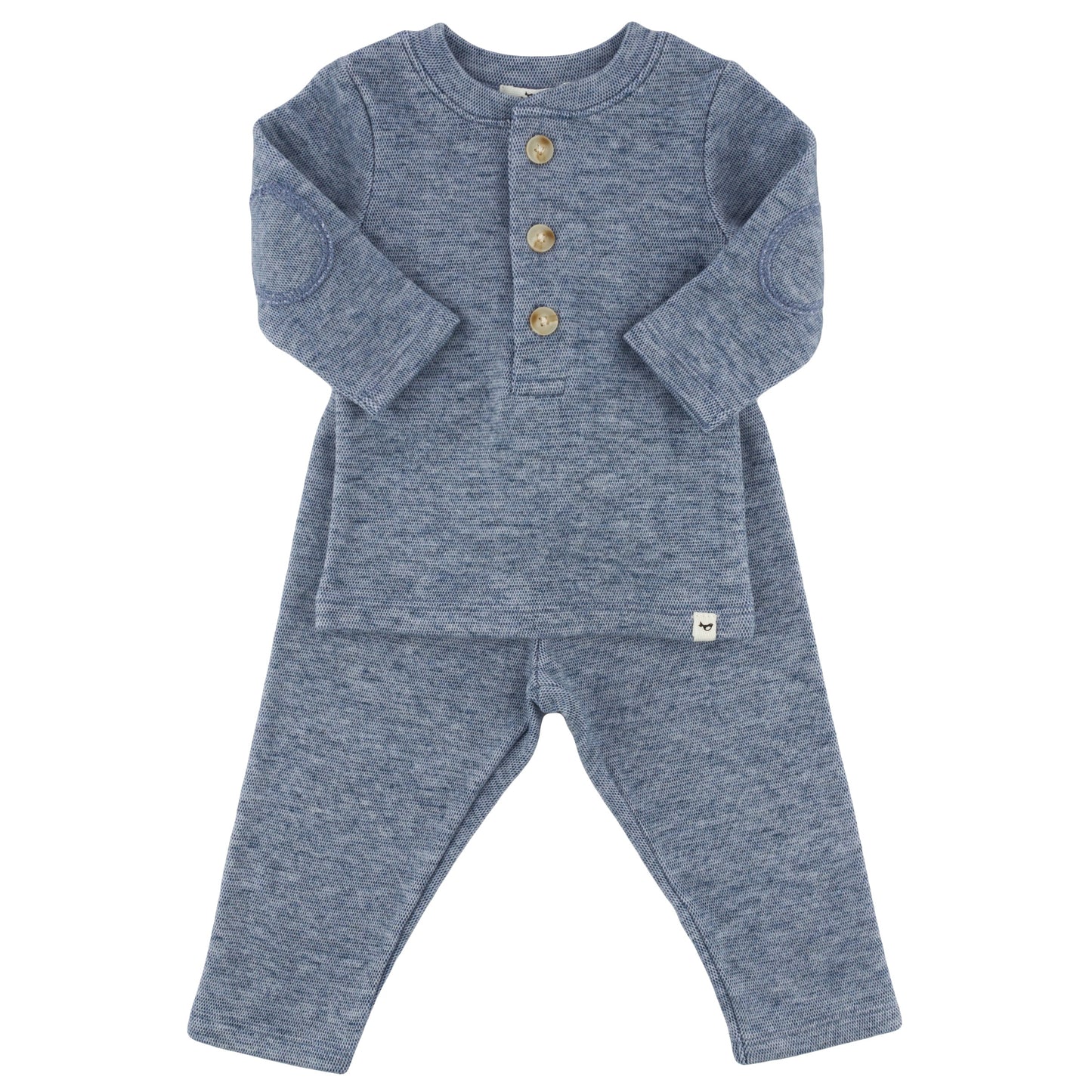 Oh Baby! Honeycomb Henley Elbow Patch 2pc Set - Denim, 0-3M