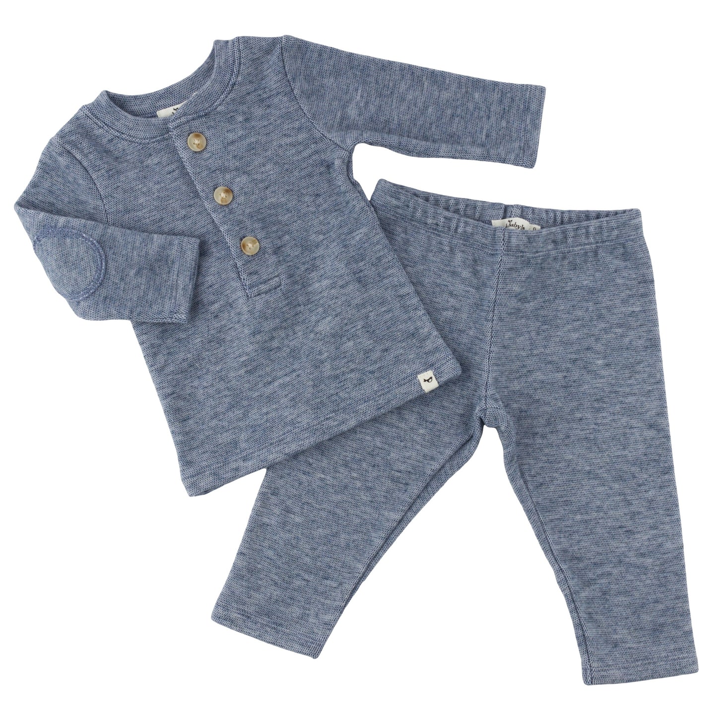 Oh Baby! Honeycomb Henley Elbow Patch 2pc Set - Denim, 3-6M - Image 2