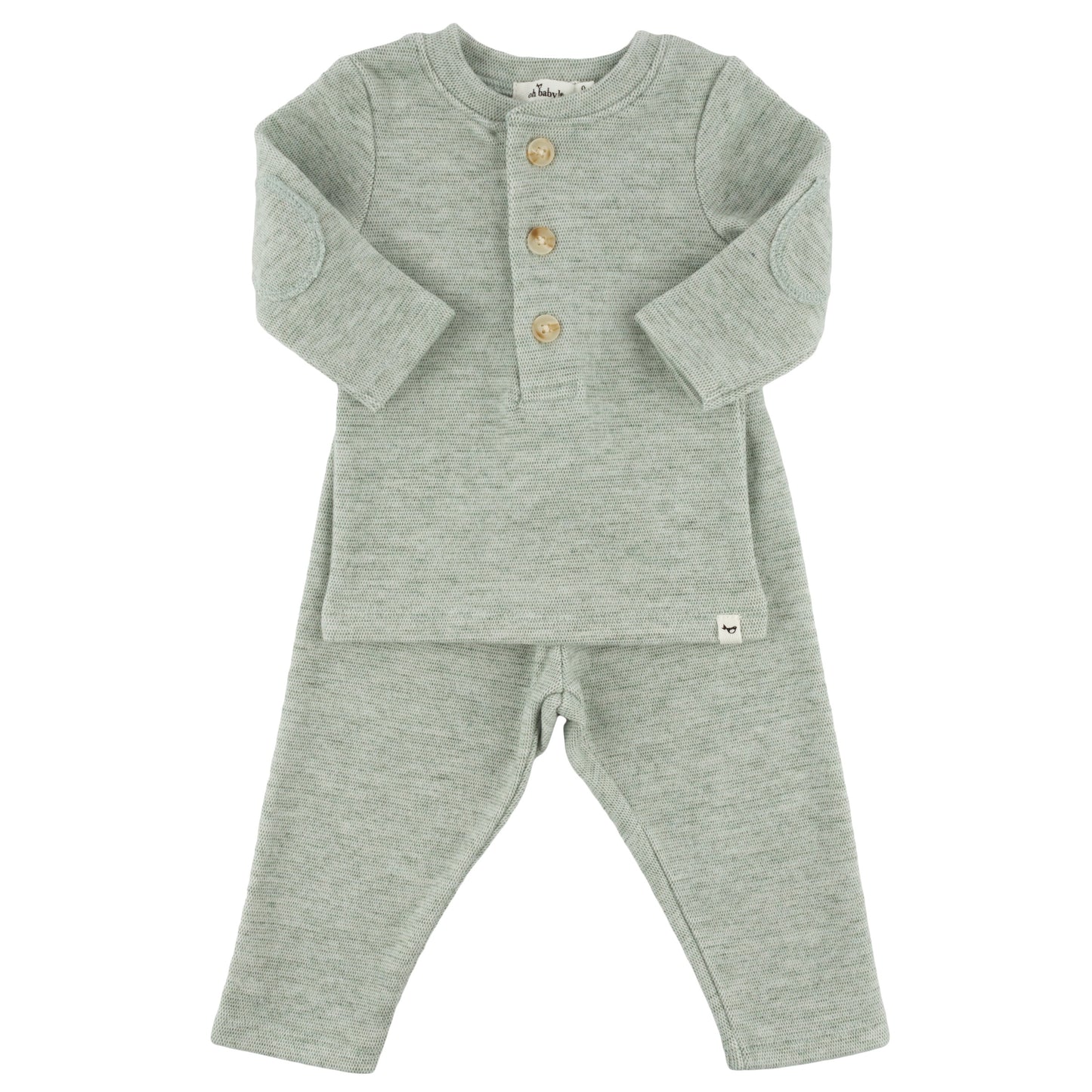 Oh Baby! Honeycomb Henley Elbow Patch 2pc Set - Spruce, 0-3M