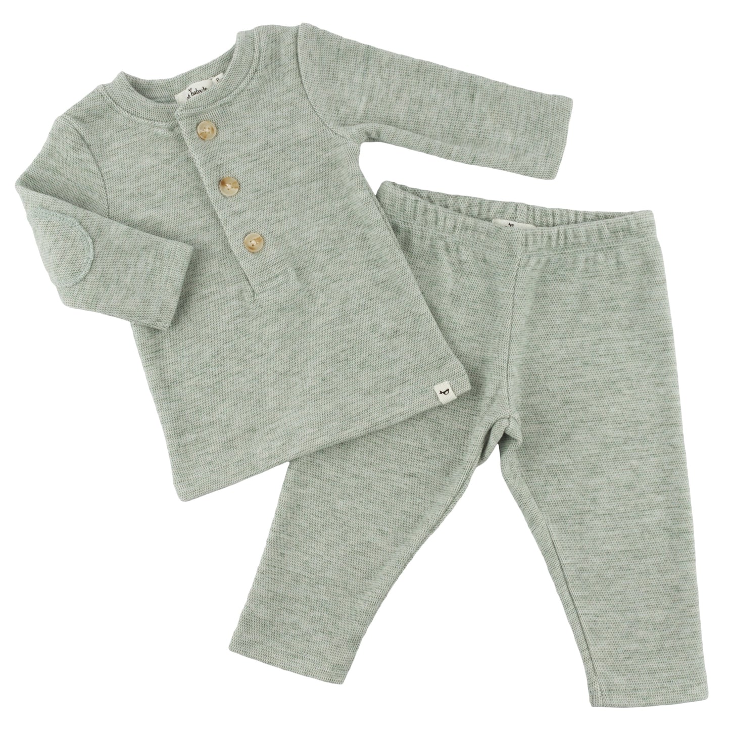 Oh Baby! Honeycomb Henley Elbow Patch 2pc Set - Spruce, 3-6M - Image 2