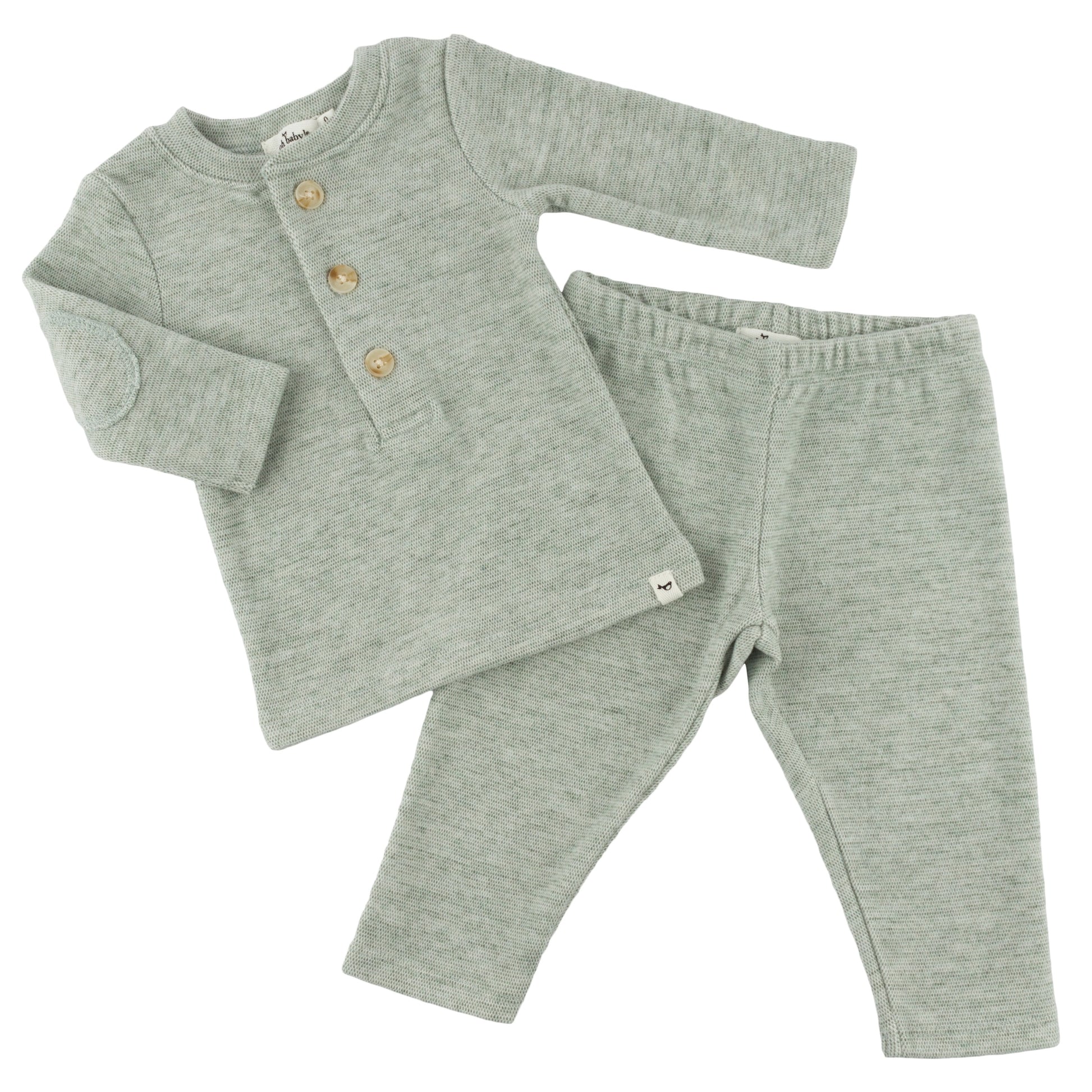 Oh Baby! Honeycomb Henley Elbow Patch 2pc Set - Spruce, 3-6M - Image 2