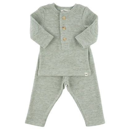 Oh Baby! Honeycomb Henley Elbow Patch 2pc Set - Spruce, 3-6M