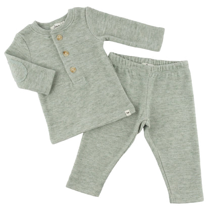 Oh Baby! Honeycomb Henley Elbow Patch 2pc Set - Spruce, 6-12M - Image 2