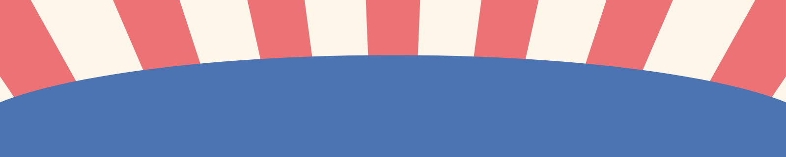 Blue semicircle at bottom with red and cream diagonal stripes above, resembling a stylized sunburst.