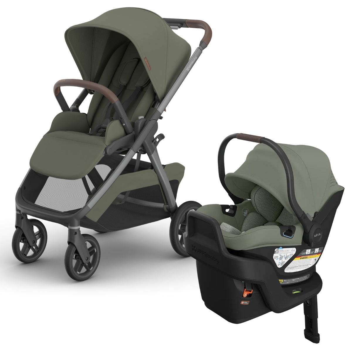 UPPAbaby Kona Stroller + Aria V2 Travel System Bundle - Evelyn Meadow Green