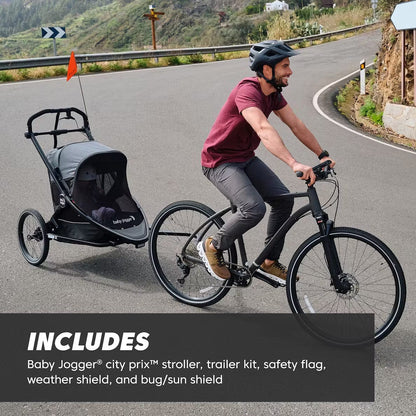 Baby Jogger City Prix Jogger + Bike Trailer + Weather Shield Bundle - Ambition Black - 2203039