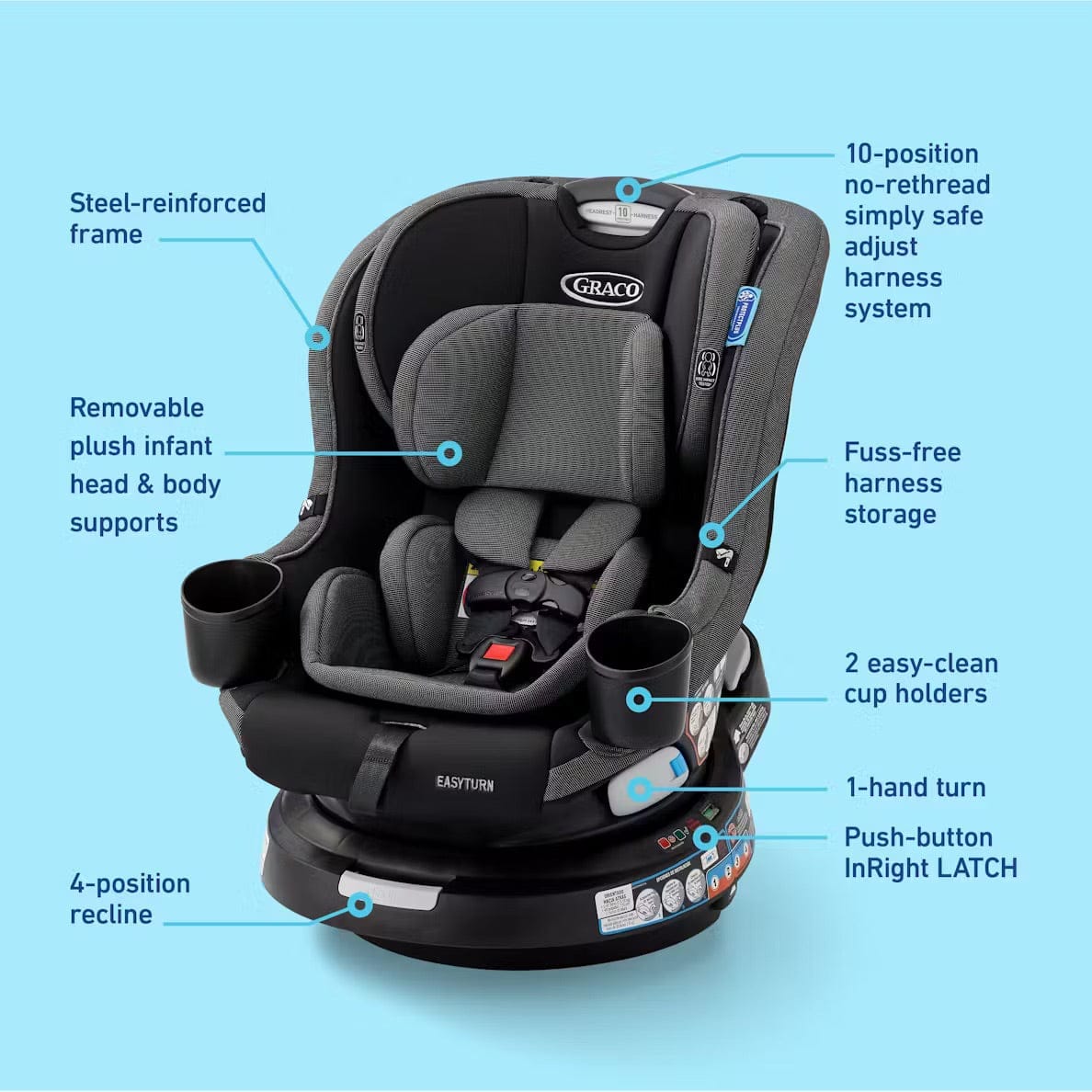 graco stroller seat back adjustment Graco EasyTurn 360 2-in-1 Rotating Convertible Car Seat