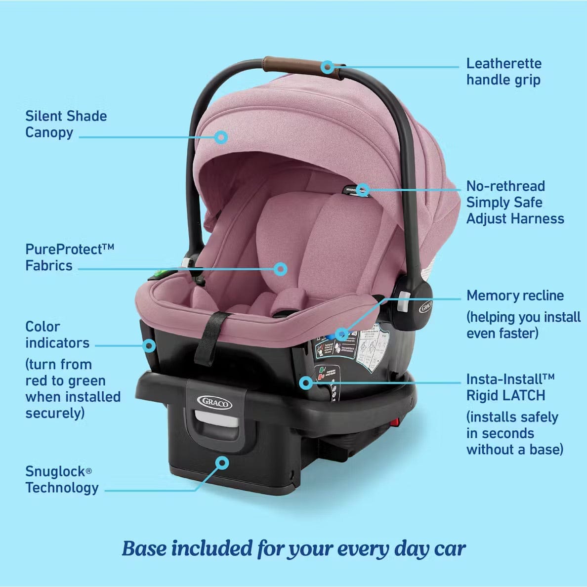 Graco GoMax Infant Car Seat with  Insta-Install Rigid LATCH - Orchid Haze - 2216355