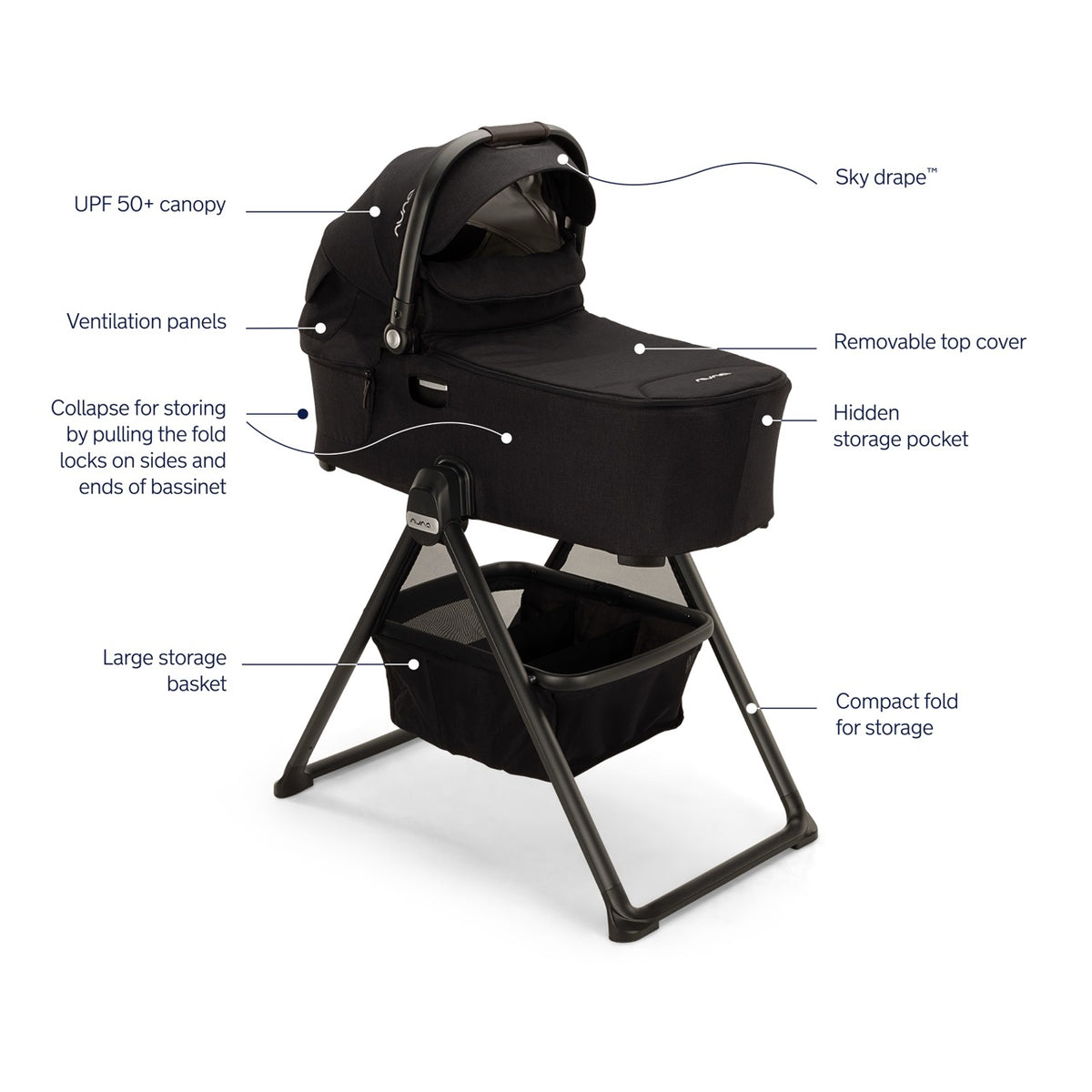 Nuna DEMI Next Bassinet + Stand - Caviar / Chocolate