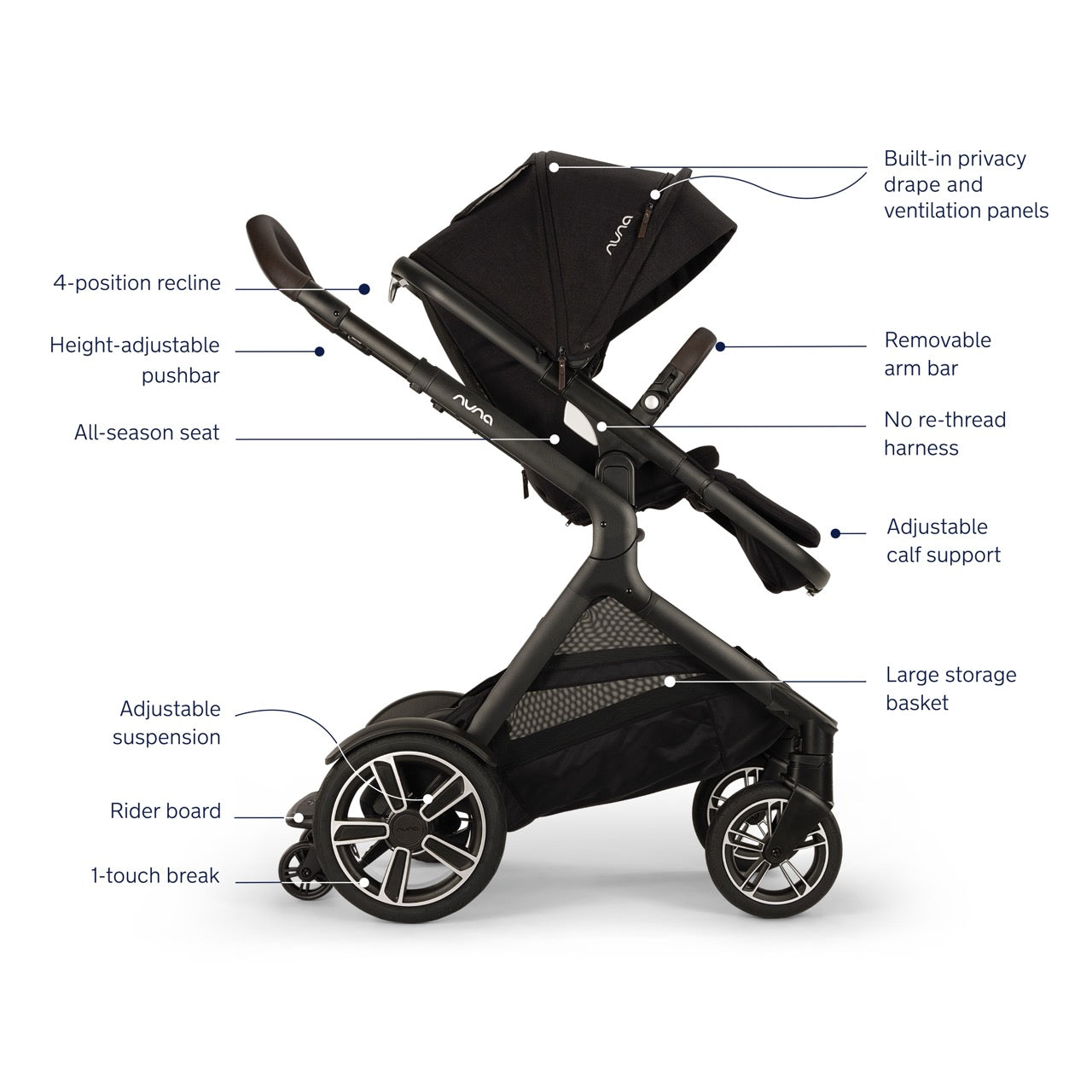 Nuna DEMI Next Stroller with Rider Board - Caviar / Chocolate