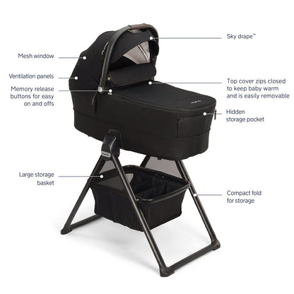 Nuna MIXX Series Bassinet + Stand (Folds with Stroller) - Caviar