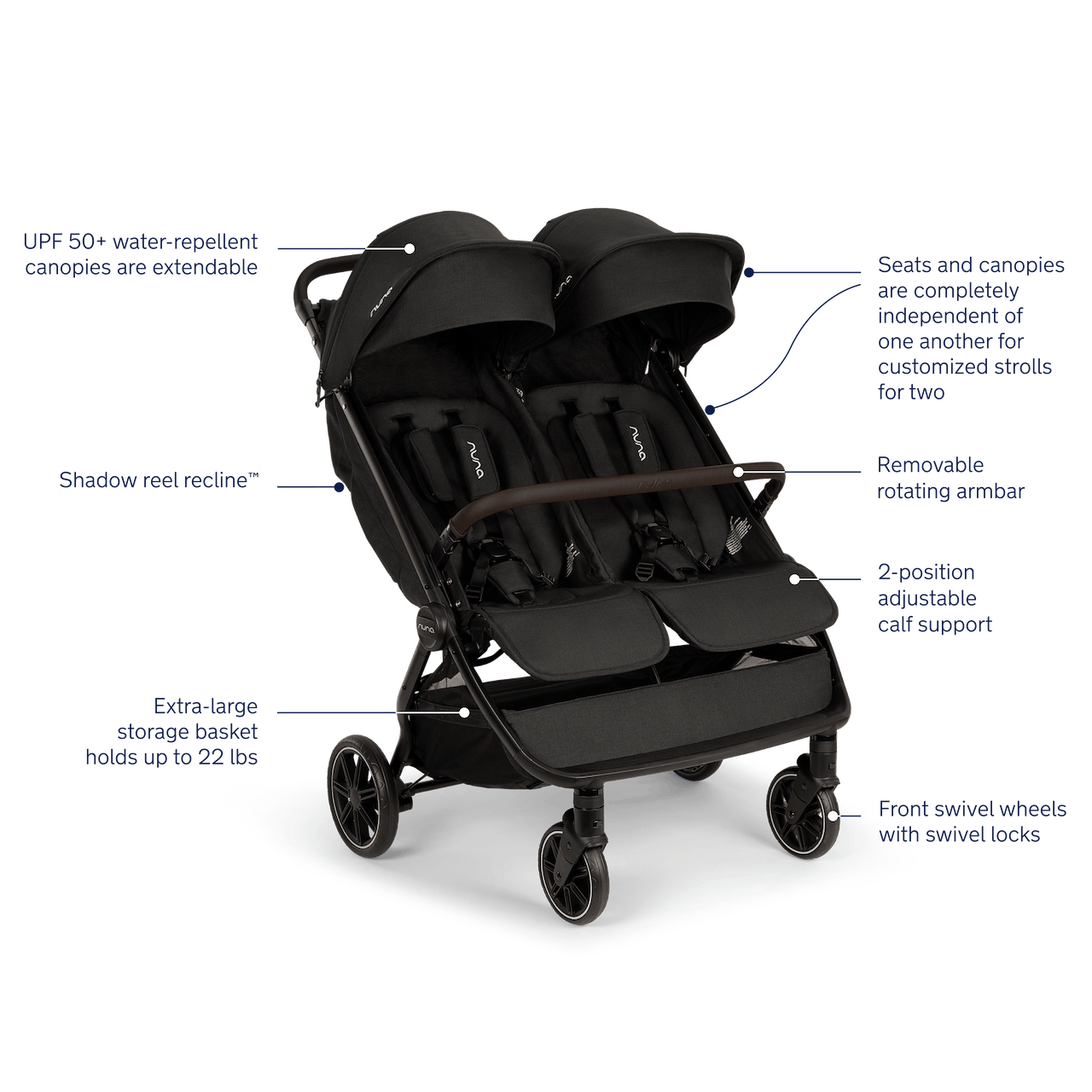 Nuna TRVL dubl Lightweight Side by Side Double Stroller - Caviar - ST19800CCR