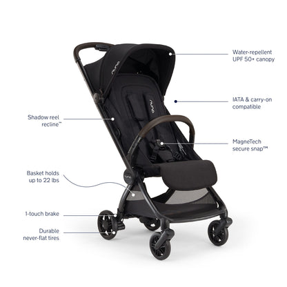 Nuna VIAA cabn Lightweight & Compact Stroller - Caviar