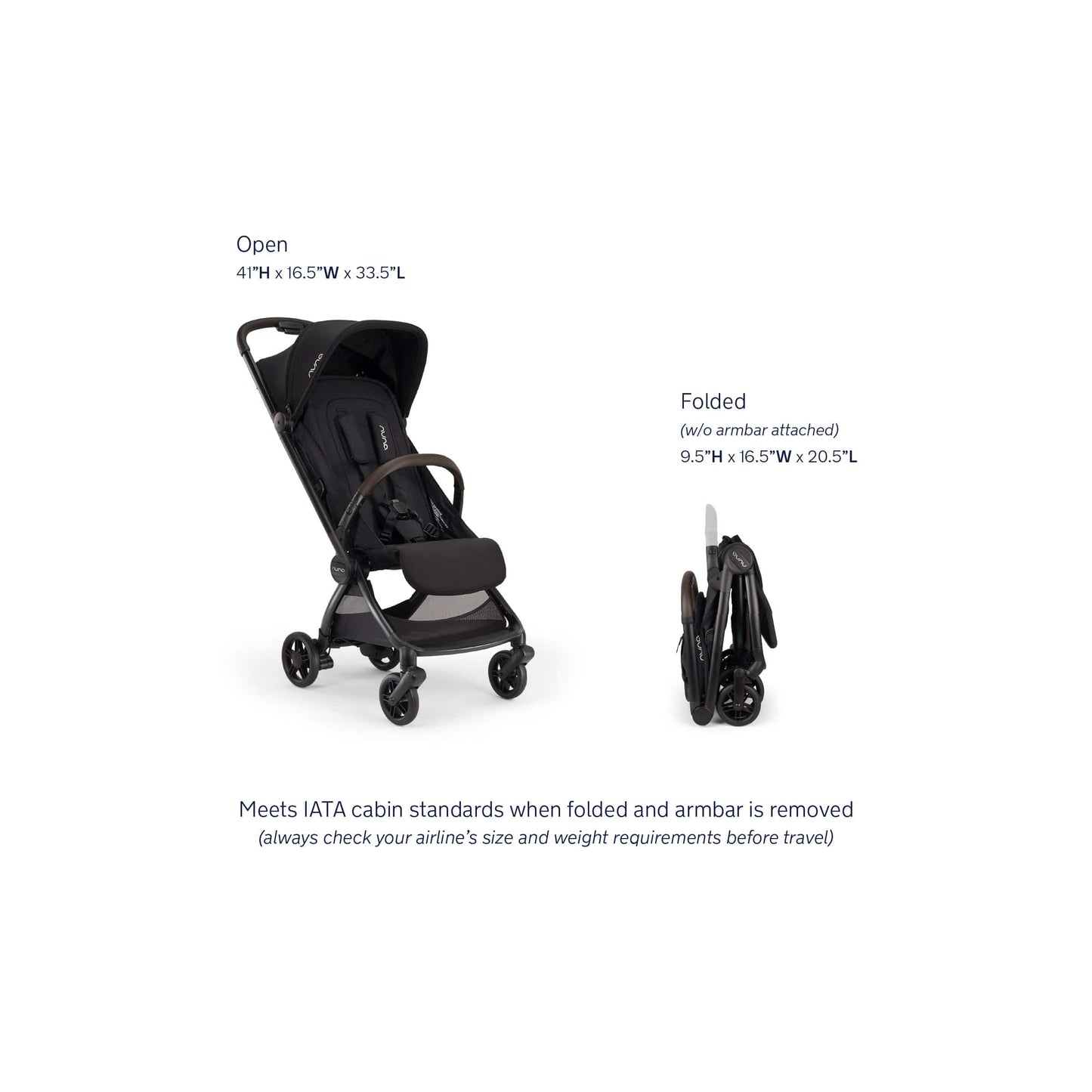 Nuna VIAA cabn Lightweight & Compact Stroller - Caviar