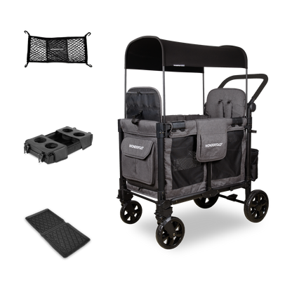 WonderFold W2 Elite Pro (2 Seater) Everyday Stroller Wagon Bundle - Charcoal Gray