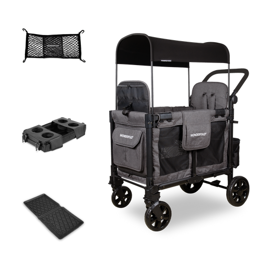 WonderFold W2 Elite Pro (2 Seater) Everyday Stroller Wagon Bundle - Charcoal Gray