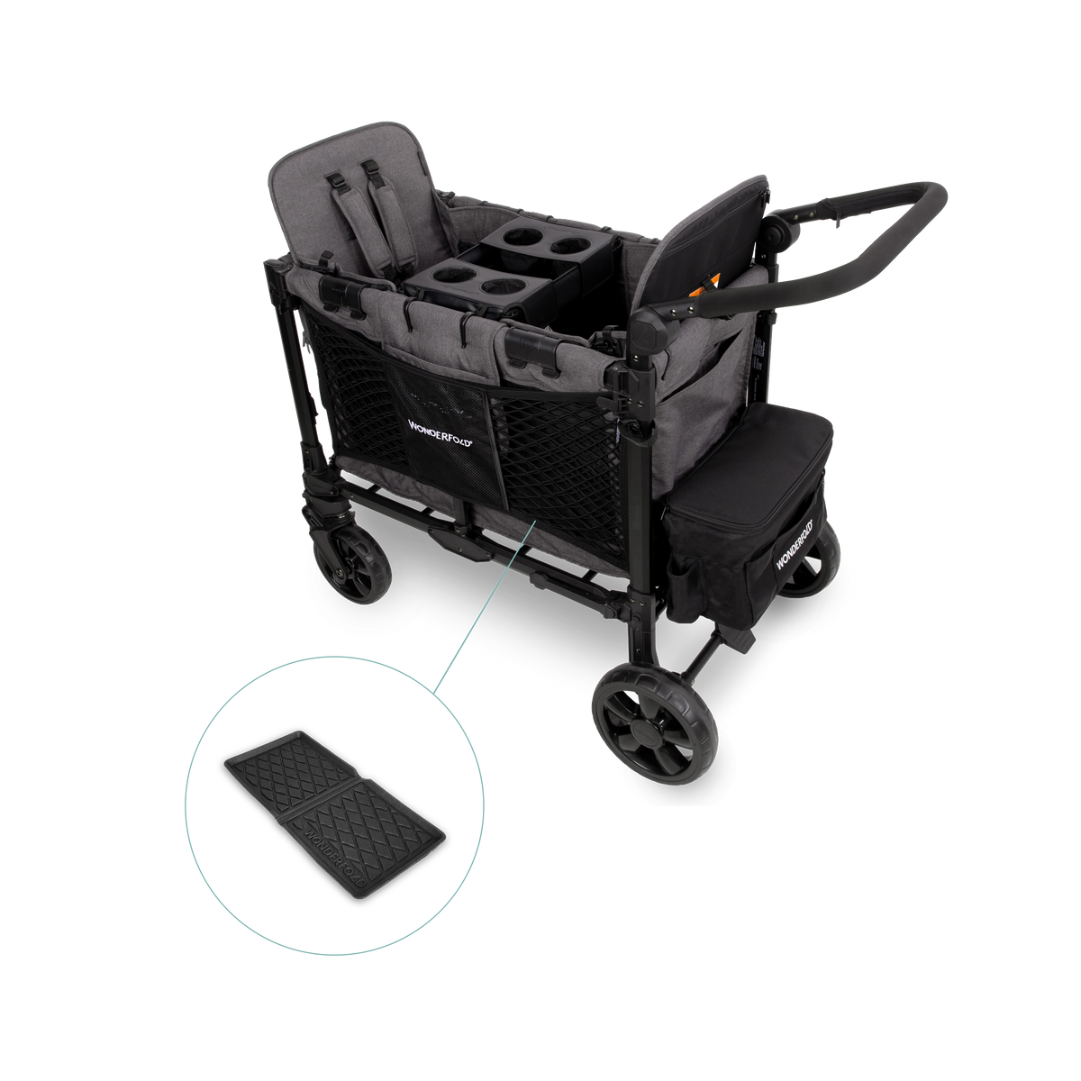 WonderFold W2 Elite Pro (2 Seater) Everyday Stroller Wagon Bundle - Charcoal Gray