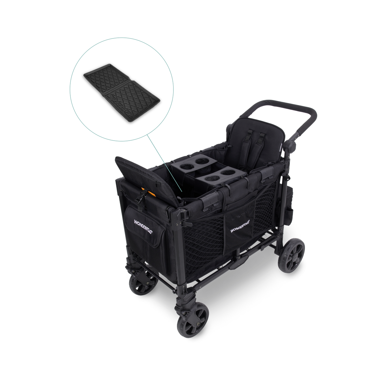 WonderFold W2 Elite Pro (2 Seater) Everyday Stroller Wagon Bundle - Jet Black