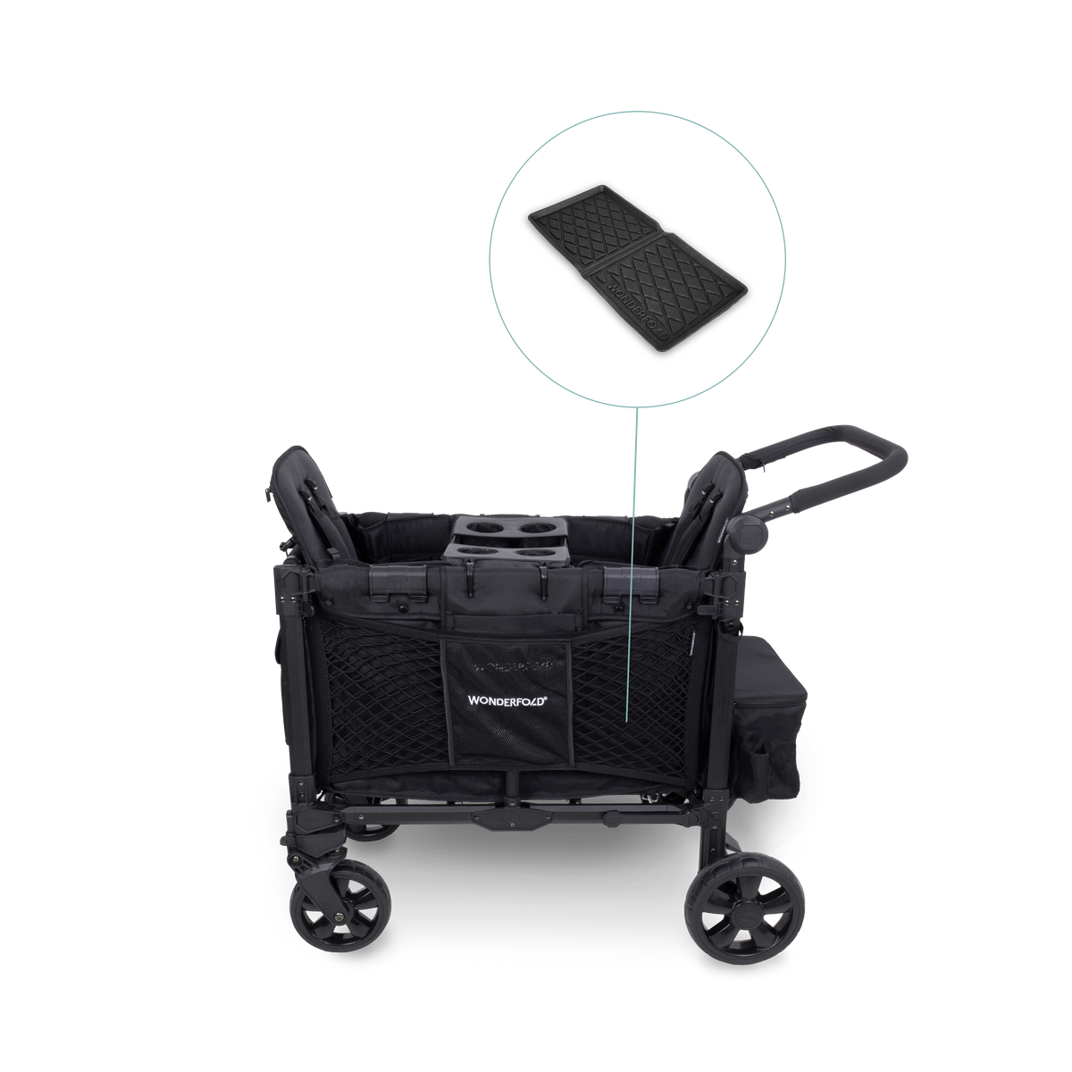 WonderFold W2 Elite Pro (2 Seater) Everyday Stroller Wagon Bundle - Jet Black