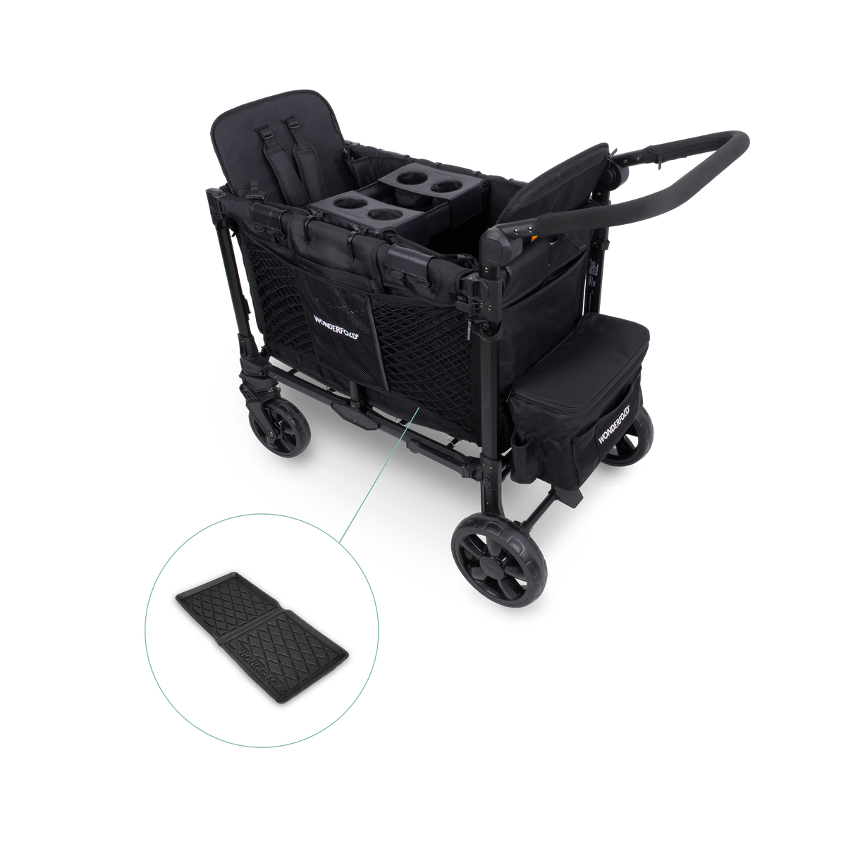 WonderFold W2 Elite Pro (2 Seater) Everyday Stroller Wagon Bundle - Jet Black