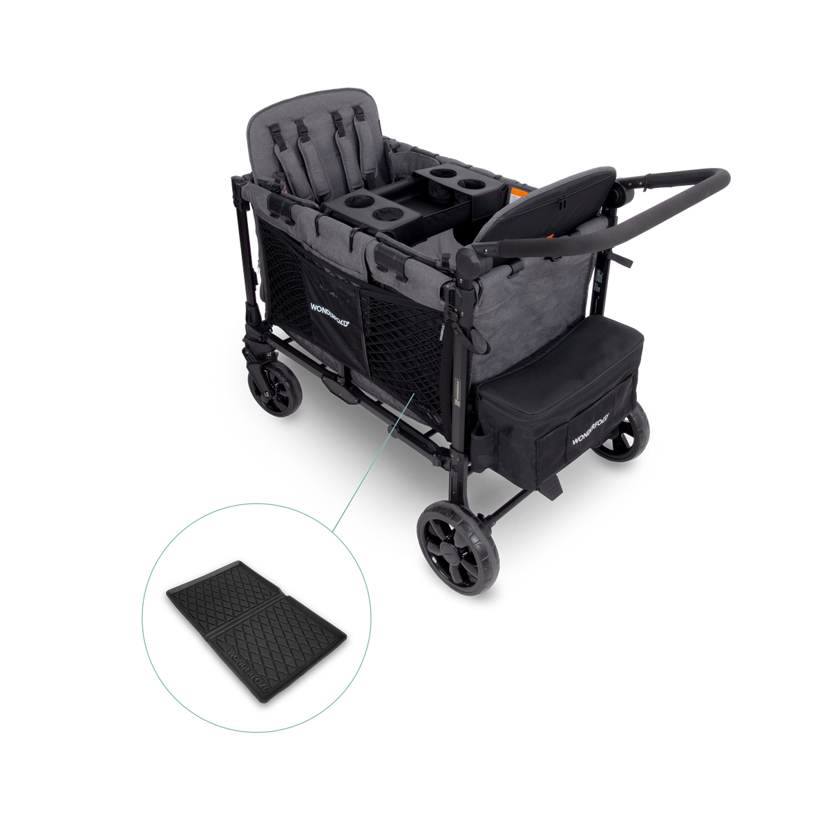 WonderFold W4 Elite Pro (4 Seater) Everyday Stroller Wagon Bundle - Charcoal Gray
