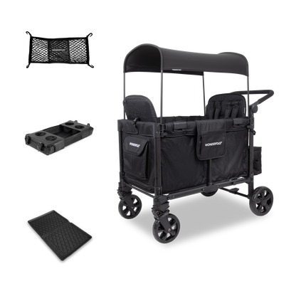 WonderFold W4 Elite Pro (4 Seater) Everyday Stroller Wagon Bundle - Jet Black
