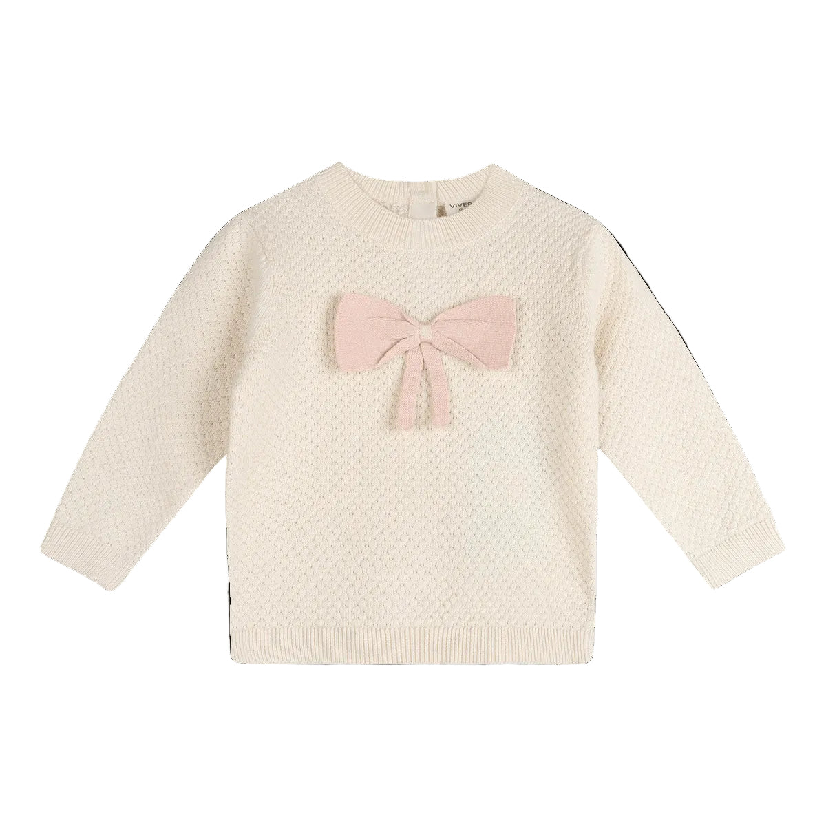 Viverano Organics Ella Bow Knit Baby Pullover (Organic Cotton) - Ecru, 3-6M