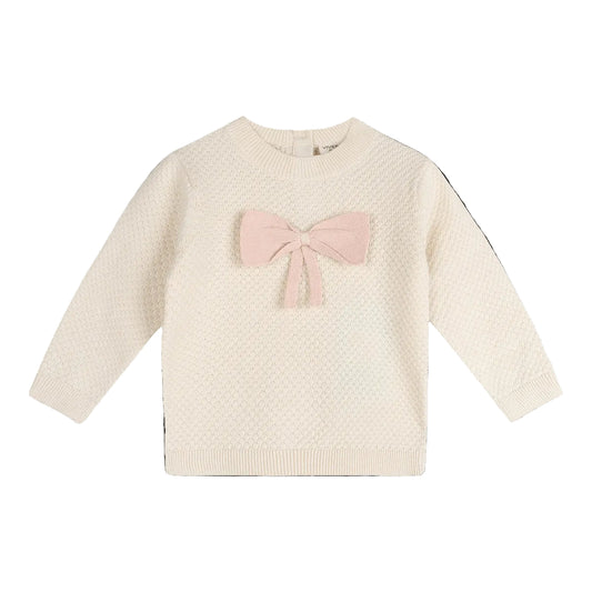 Viverano Organics Ella Bow Knit Baby Pullover (Organic Cotton) - Ecru, 3-6M