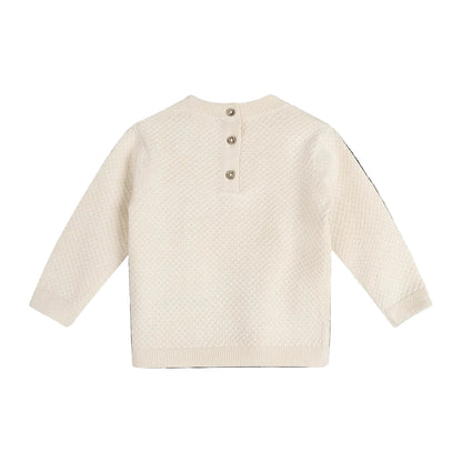 Viverano Organics Ella Bow Knit Baby Pullover (Organic Cotton) - Ecru, 6-12M