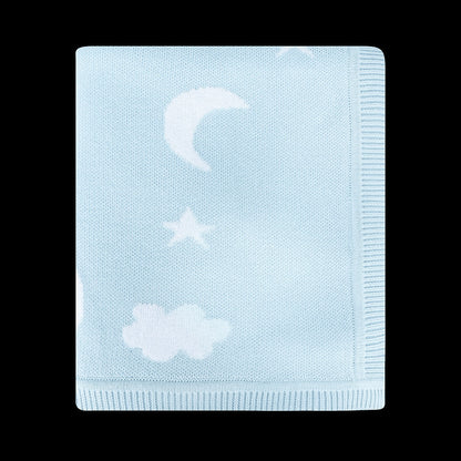 Viverano Organics Moon & Stars Dream Organic Baby Jacquard Knit Blanket - Baby Blue, One Size