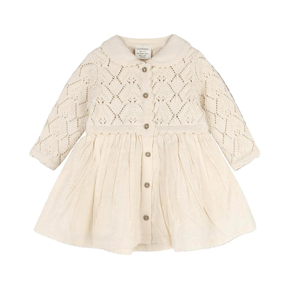 Viverano Organics Phoebe Pointelle Knit Sweater Top Baby Dress (Organic Cotton) - Natural, 12-18M