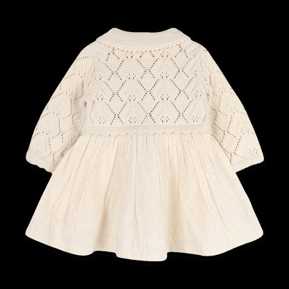 Viverano Organics Phoebe Pointelle Knit Sweater Top Baby Dress (Organic Cotton) - Natural, 12-18M