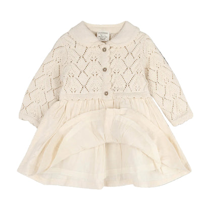 Viverano Organics Phoebe Pointelle Knit Sweater Top Baby Dress (Organic Cotton) - Natural, 3-6M