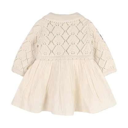 Viverano Organics Phoebe Pointelle Knit Sweater Top Baby Dress (Organic Cotton) - Natural, 3-6M