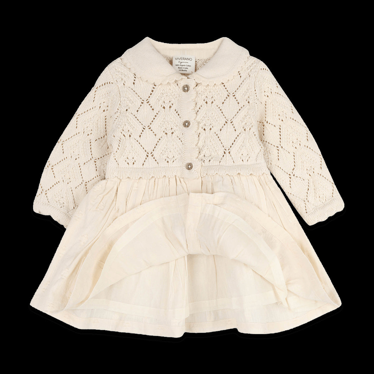 Viverano Organics Phoebe Pointelle Knit Sweater Top Baby Dress (Organic Cotton) - Natural, 6-12M
