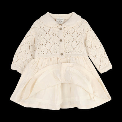 Viverano Organics Phoebe Pointelle Knit Sweater Top Baby Dress (Organic Cotton) - Natural, 6-12M