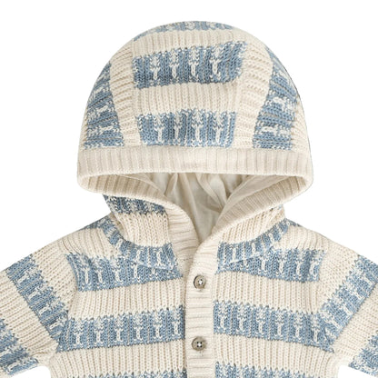 Viverano Organics Textured Knit Baby Hooded Jacket (Organic Cotton) - Mineral Blue, 12-18M
