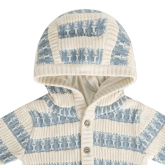 Viverano Organics Textured Knit Baby Hooded Jacket (Organic Cotton) - Mineral Blue, 3-6M